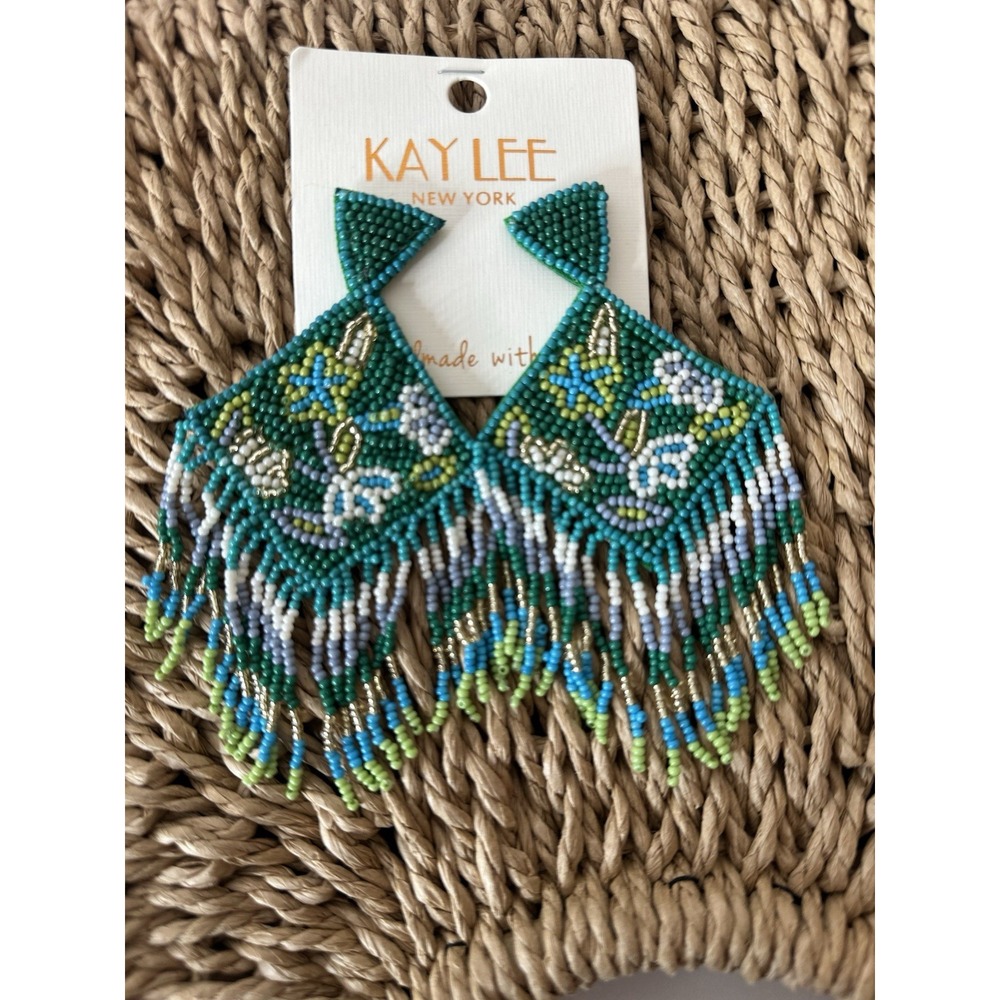 Kay Lee New York Pierced Earrings Bead‎ Boho Geometric Drop Dangle Statement New